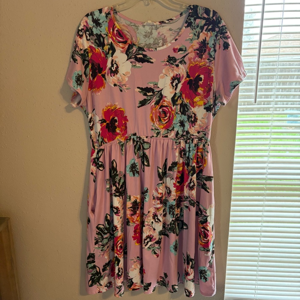Pink Floral Knit Dress by Sweet Lovely- Size 1XL